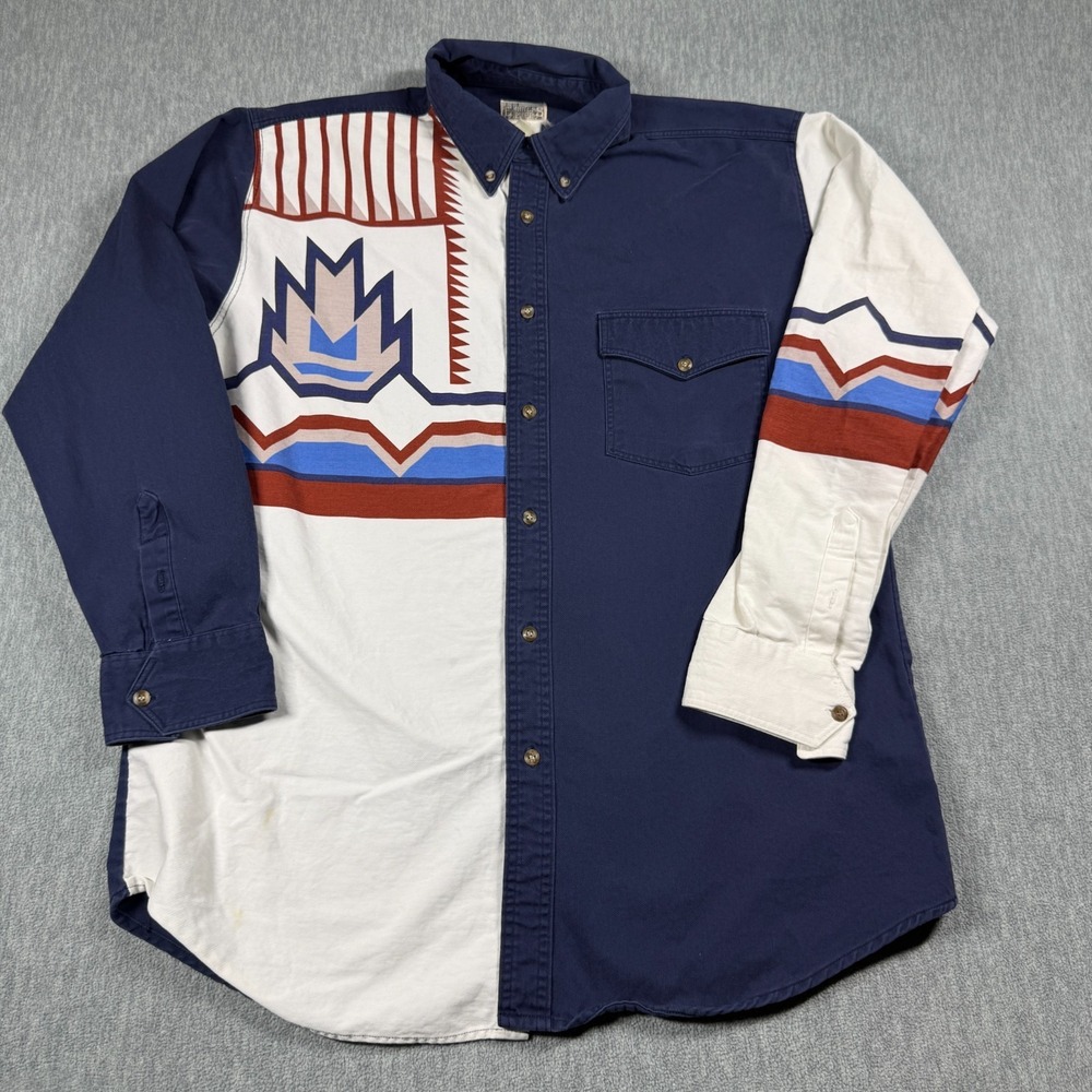Express Riders Shirt Mens 3XL Navy White Southwestern Aztec Print Button Down